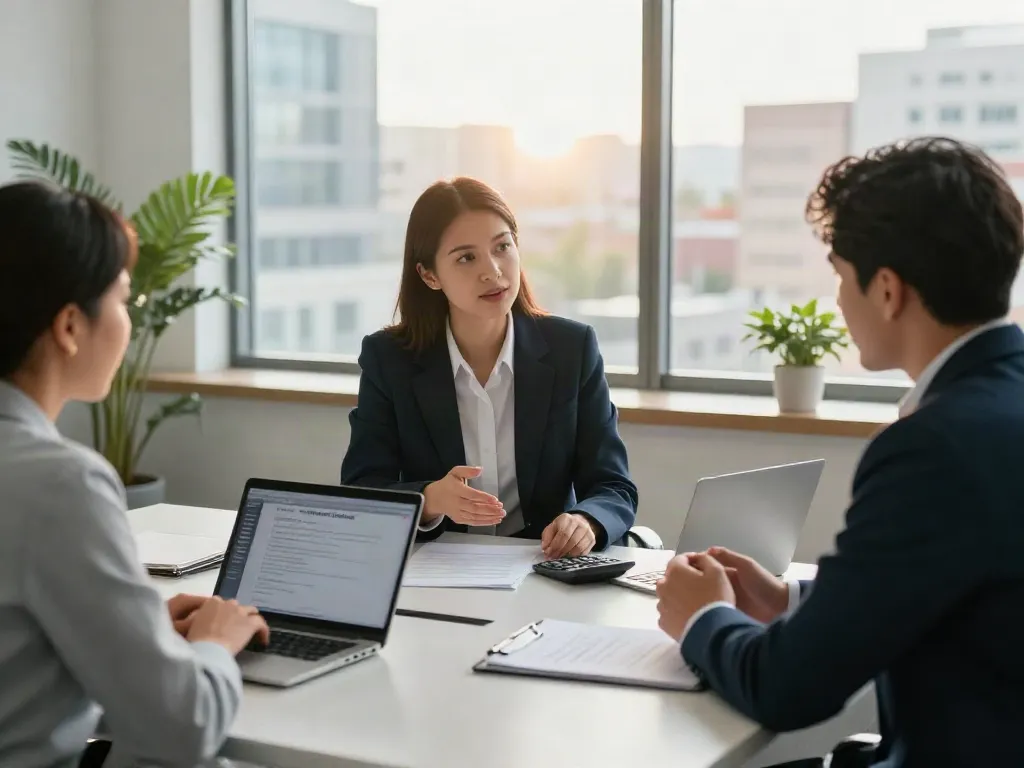 Payday Loans Co Alberta consultation scene with a financial advisor guiding clients.