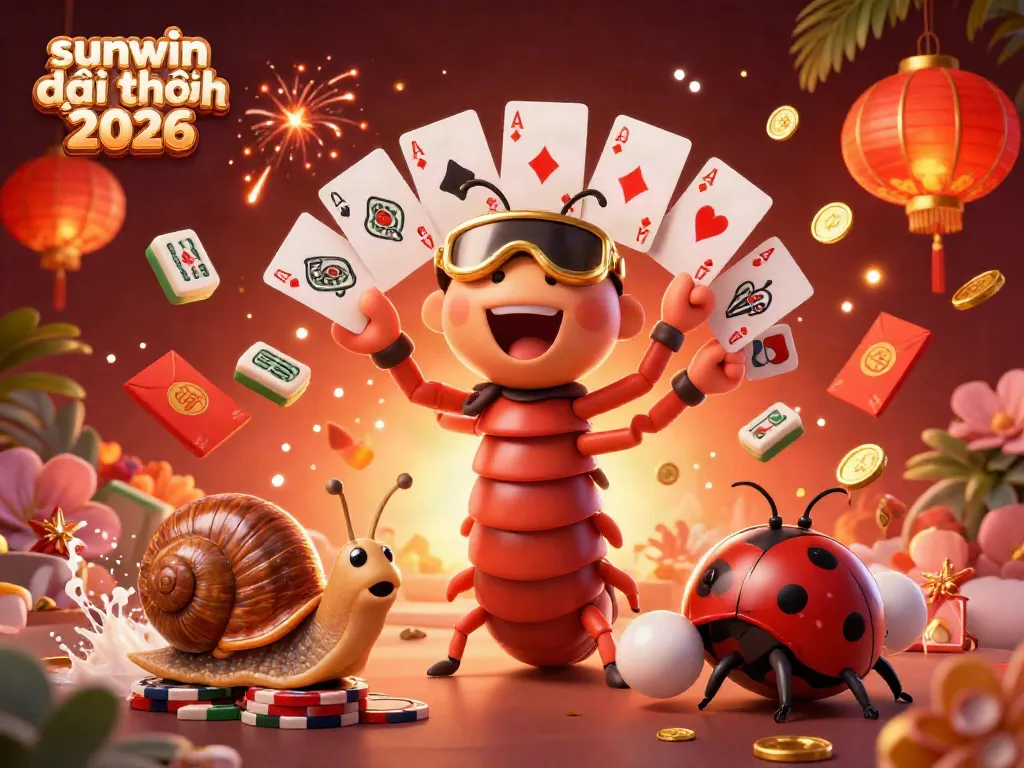 Capture the excitement of sunwin đổi thưởng 2026 with a lively casino scene featuring a millipede dealer and vibrant game elements.