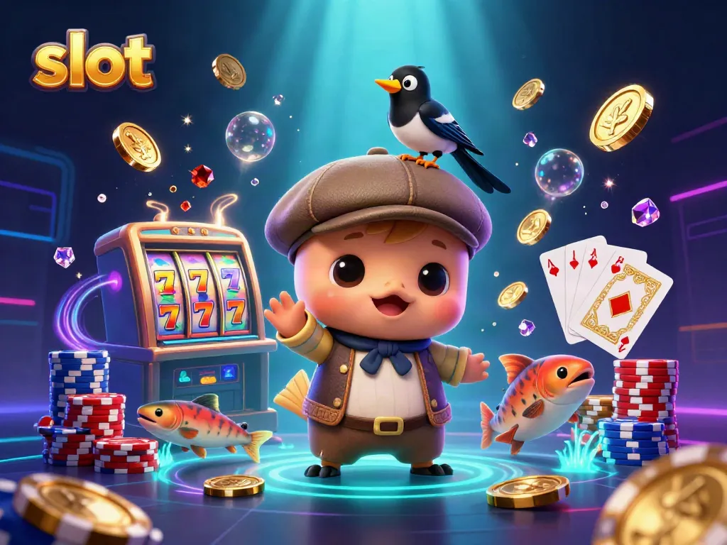 Spin the reels of thrilling slots with baby Nessie and friends in a vibrant casino scene.