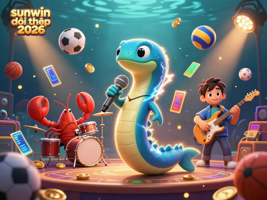 Experience the excitement of sunwin đổi thưởng 2026 in this vibrant underwater casino scene featuring dynamic characters and elements.