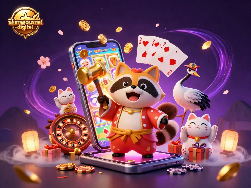Play slots at ahimajournal-digital with cheerful tanuki, lucky coins, and colorful game elements.