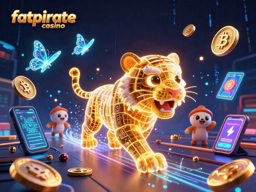 Experience the thrill at fatpirate casino with a vibrant illustration showcasing winning games and crypto excitement.